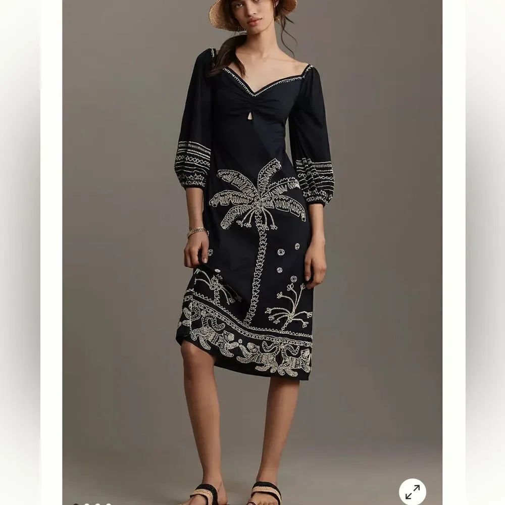 FARM Rio Sweetheart Cutout Beaded Midi Dress NWT